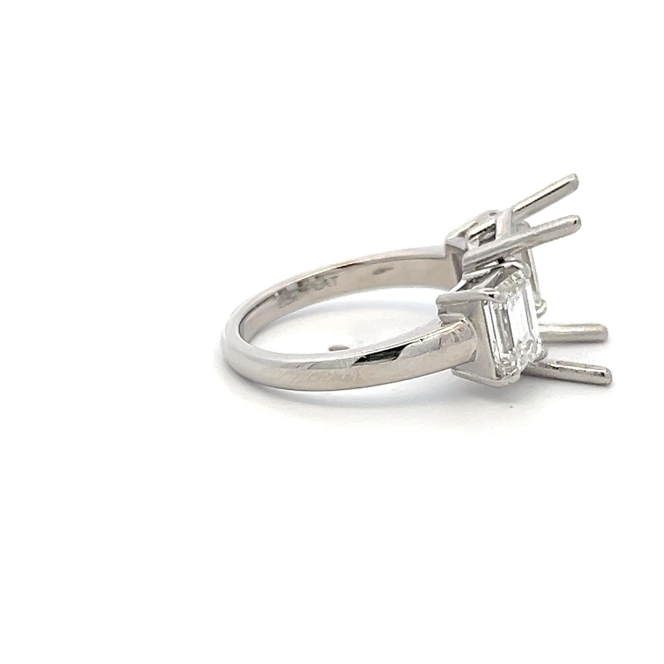 Platinum Semi Mount Ring with 1.95ct Emerald Cut Diamonds Fits 14.1x10.3mm GIA