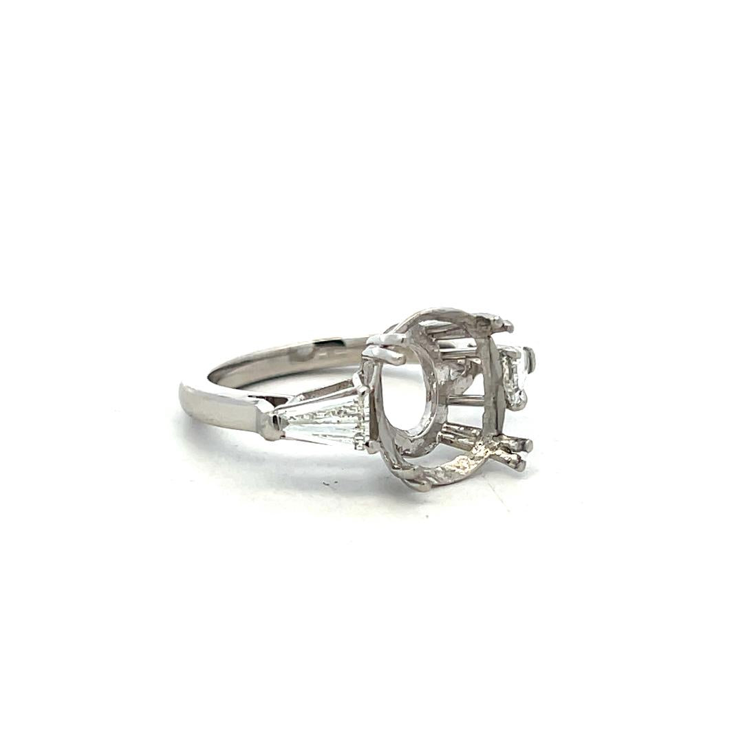Platinum Semi Mount Ring 0.66ct Baguette Diamond F/G VS1 GIA Fits 11.6x7.9mm