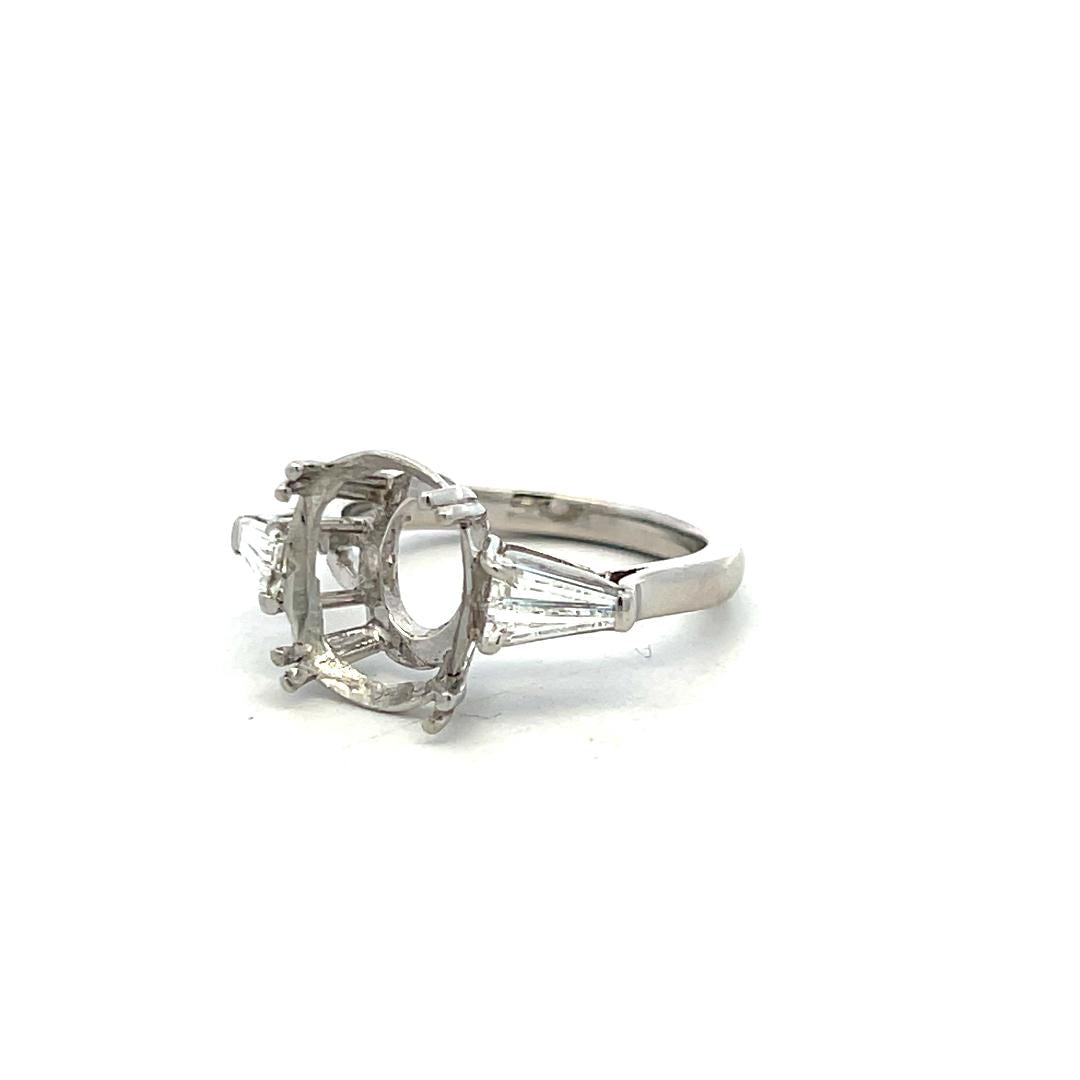 Platinum Semi Mount Ring 0.66ct Baguette Diamond F/G VS1 GIA Fits 11.6x7.9mm