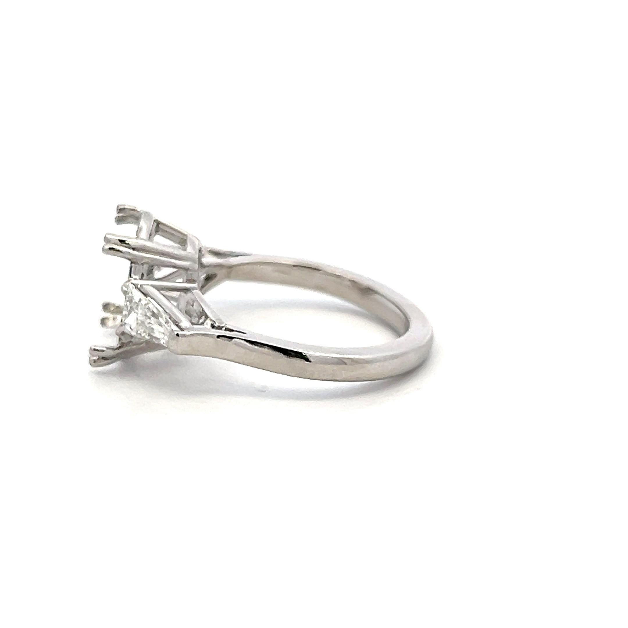 Platinum Semi Mount Ring 0.66ct Baguette Diamond F/G VS1 GIA Fits 11.6x7.9mm