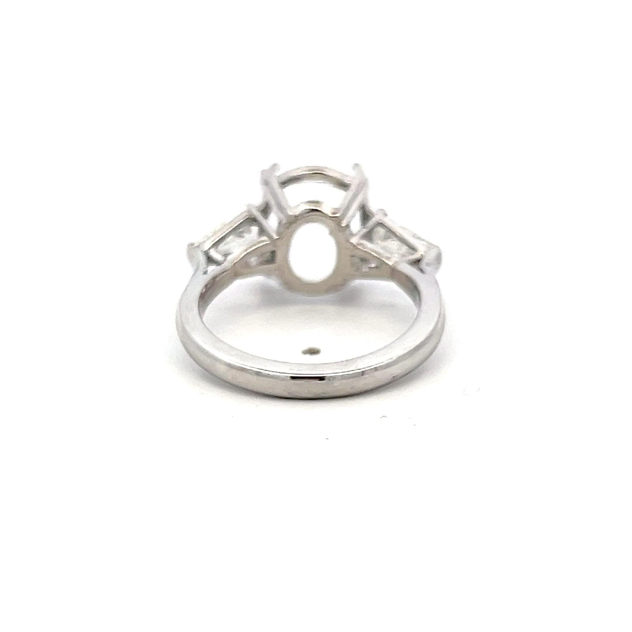 Platinum Semi Mount Ring 0.66ct Baguette Diamond F/G VS1 GIA Fits 11.6x7.9mm