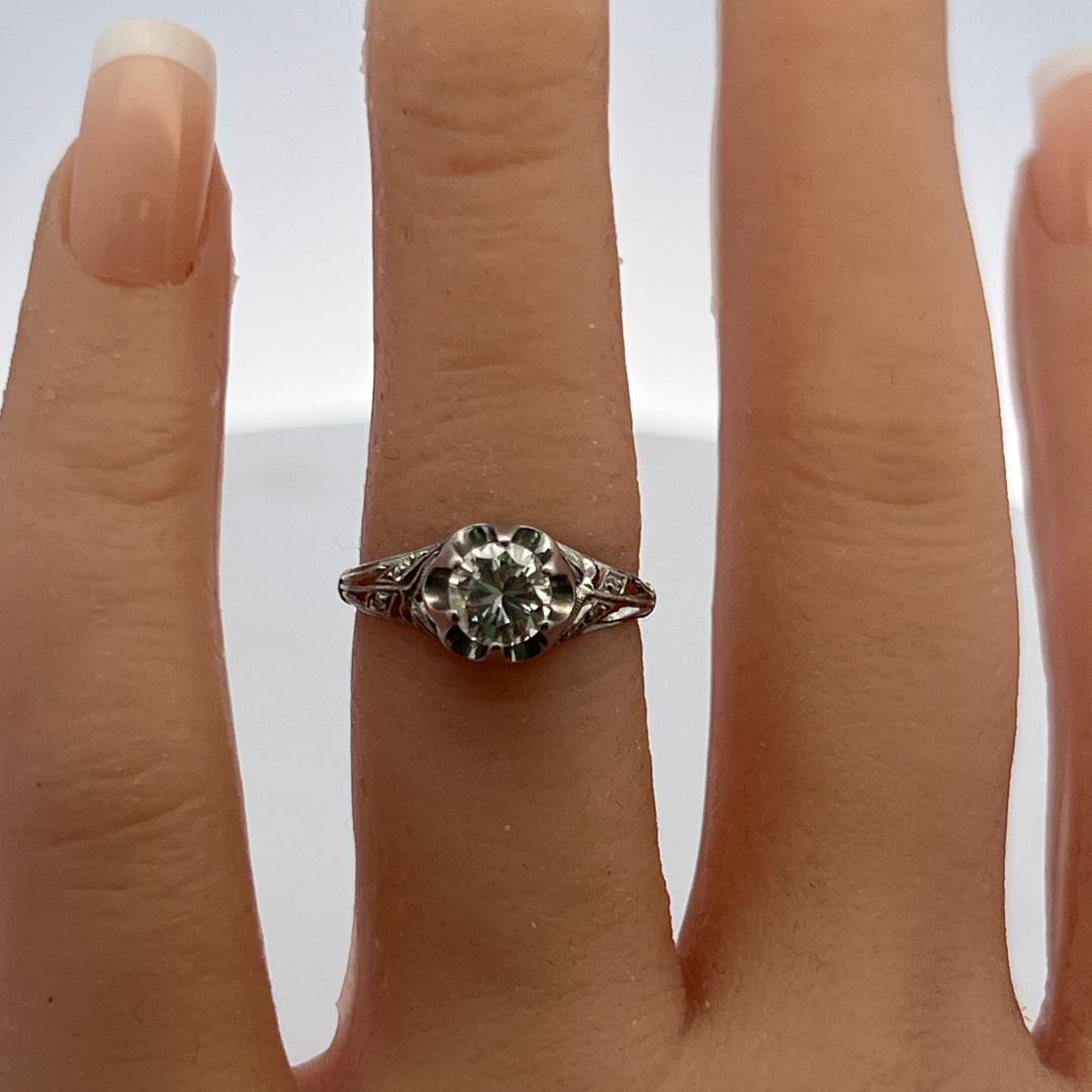 Vintage Platinum Art Deco Ring with 0.75 Carat Round H SI Diamonds Size 4.5