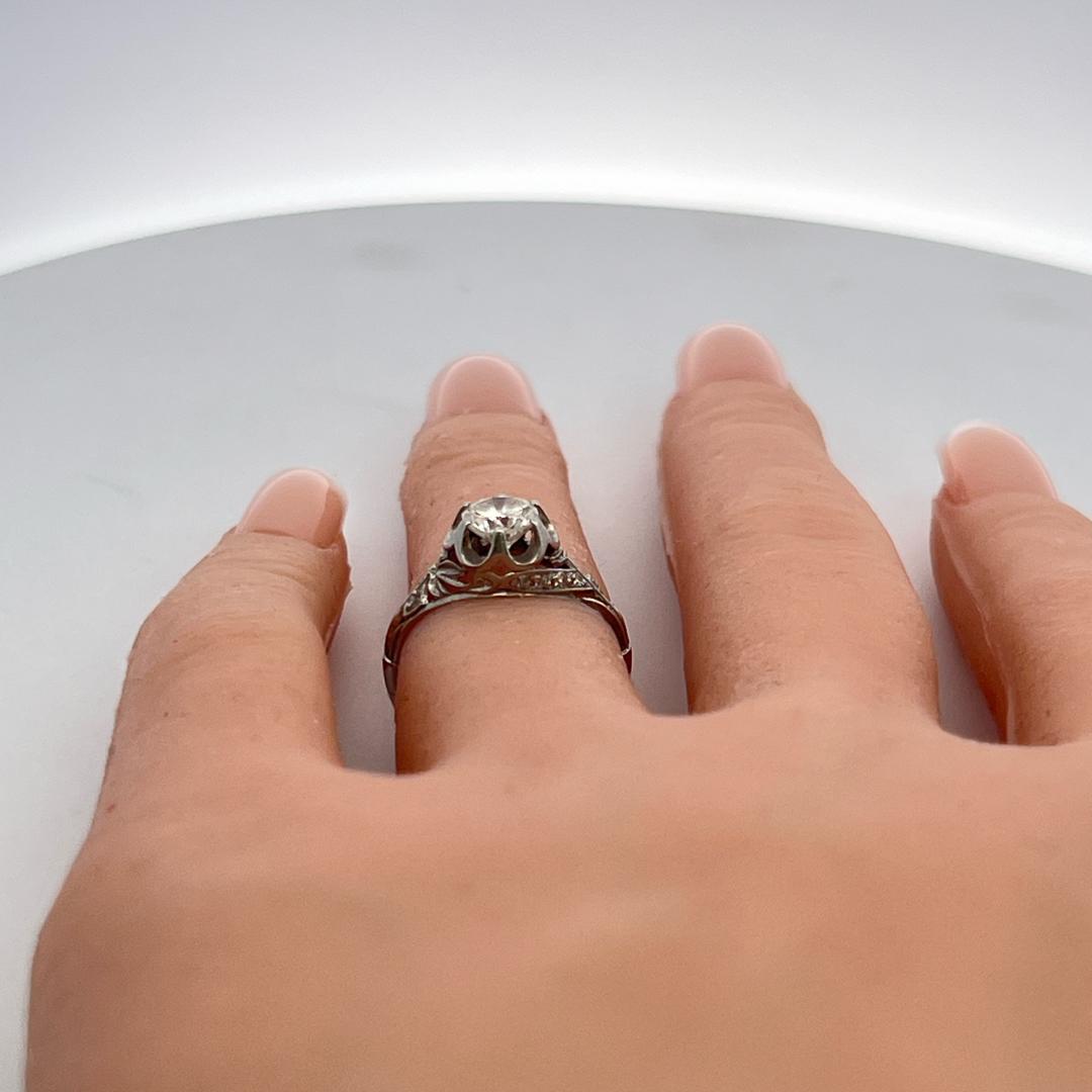 Vintage Platinum Art Deco Ring with 0.75 Carat Round H SI Diamonds Size 4.5