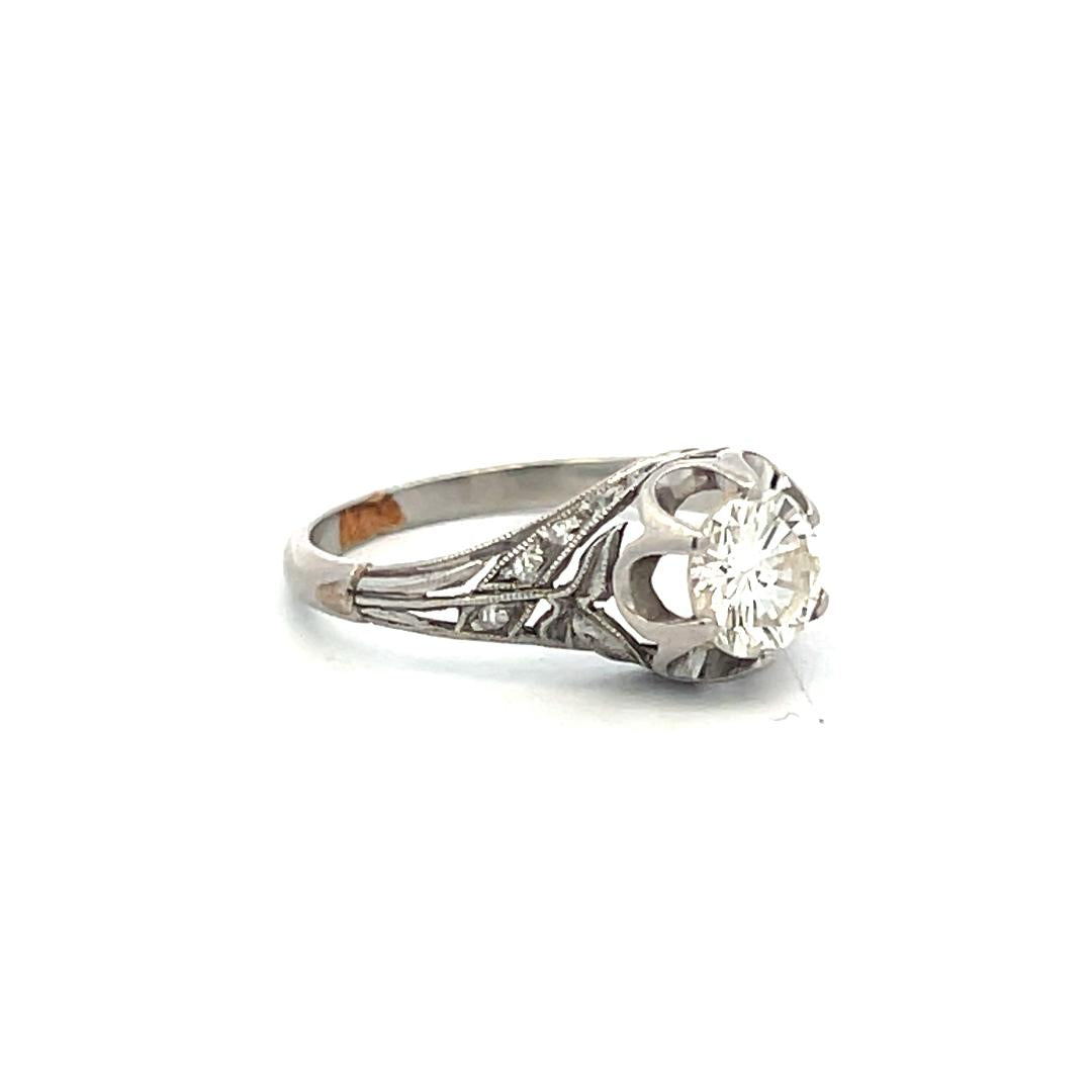 Vintage Platinum Art Deco Ring with 0.75 Carat Round H SI Diamonds Size 4.5
