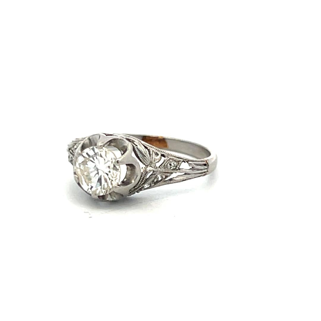Vintage Platinum Art Deco Ring with 0.75 Carat Round H SI Diamonds Size 4.5