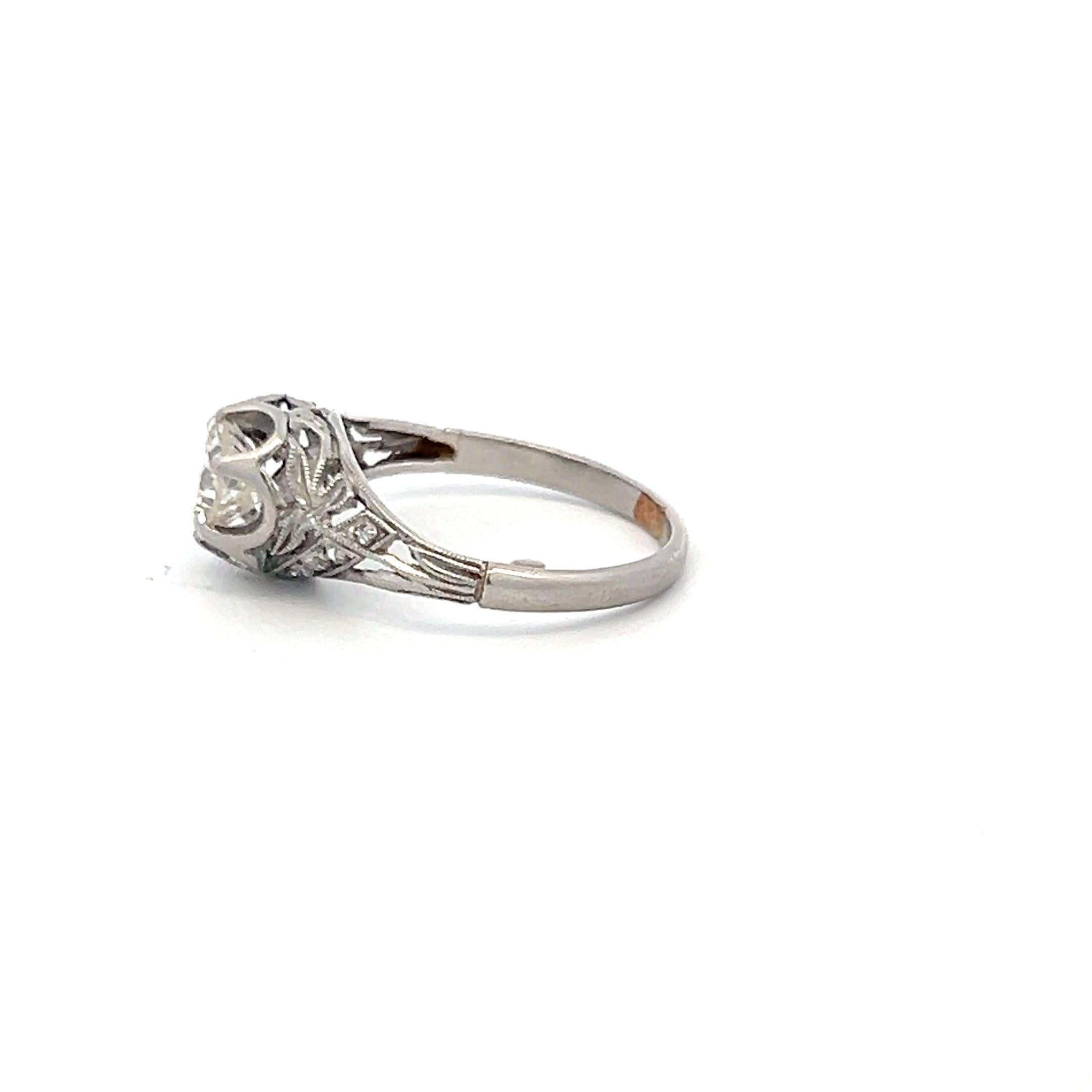Vintage Platinum Art Deco Ring with 0.75 Carat Round H SI Diamonds Size 4.5