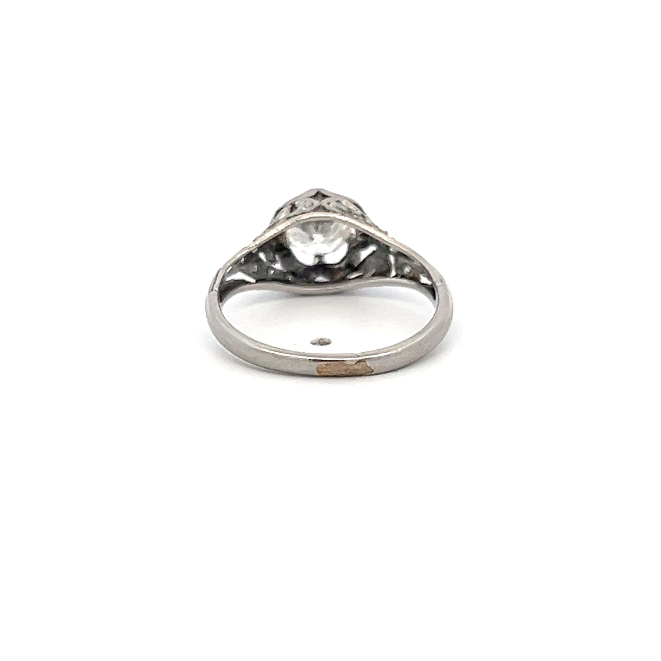 Vintage Platinum Art Deco Ring with 0.75 Carat Round H SI Diamonds Size 4.5