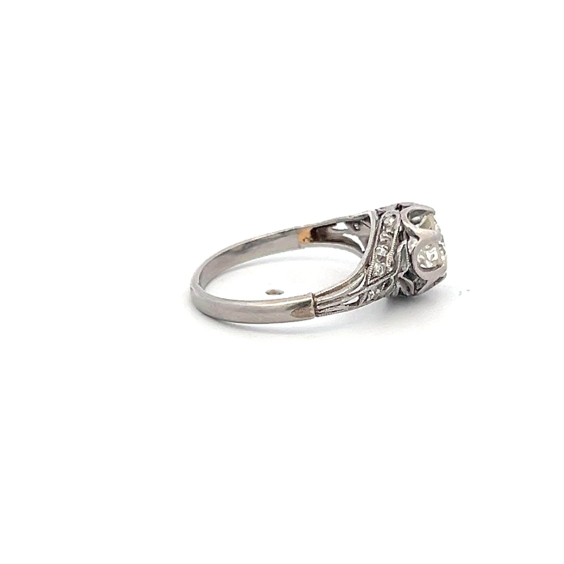 Vintage Platinum Art Deco Ring with 0.75 Carat Round H SI Diamonds Size 4.5