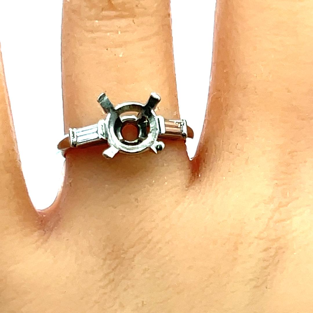 Vintage Platinum Semi Mount Ring with 0.2ct Baguette Diamonds Fits 9mm 2.30ct+