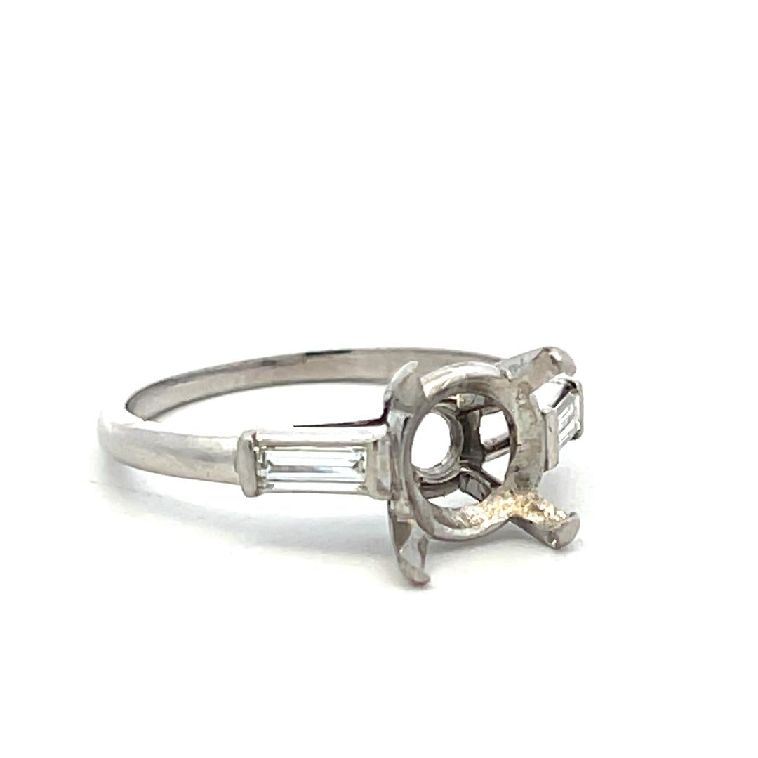 Vintage Platinum Semi Mount Ring with 0.2ct Baguette Diamonds Fits 9mm 2.30ct+
