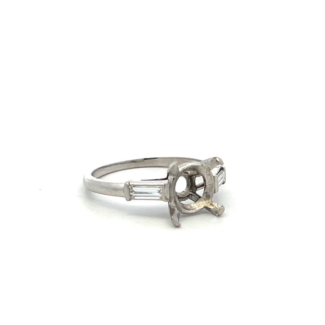 Vintage Platinum Semi Mount Ring with 0.2ct Baguette Diamonds Fits 9mm 2.30ct+