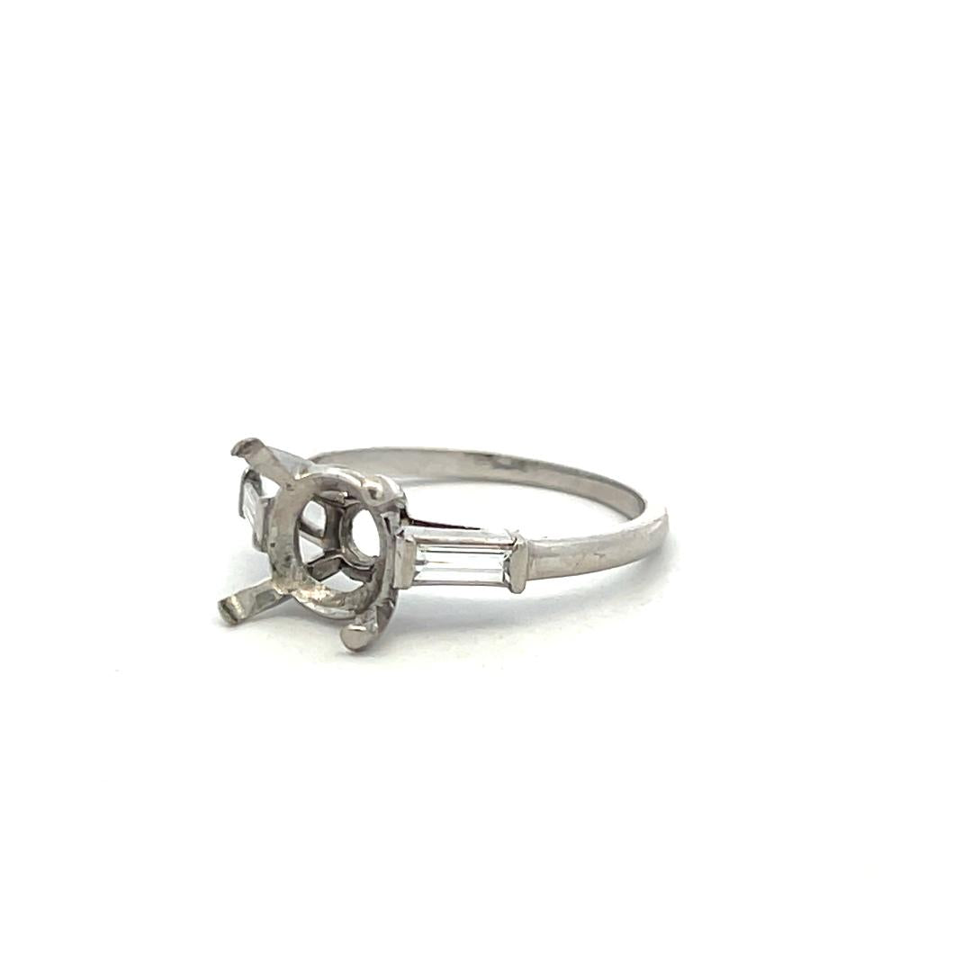 Vintage Platinum Semi Mount Ring with 0.2ct Baguette Diamonds Fits 9mm 2.30ct+