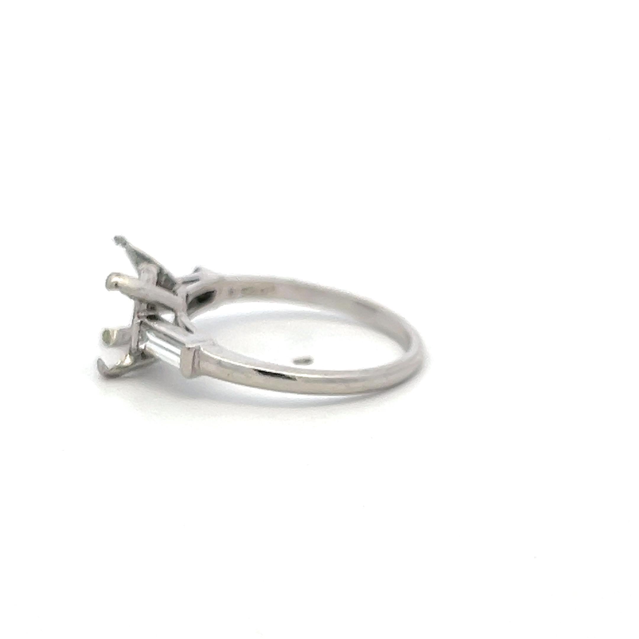 Vintage Platinum Semi Mount Ring with 0.2ct Baguette Diamonds Fits 9mm 2.30ct+