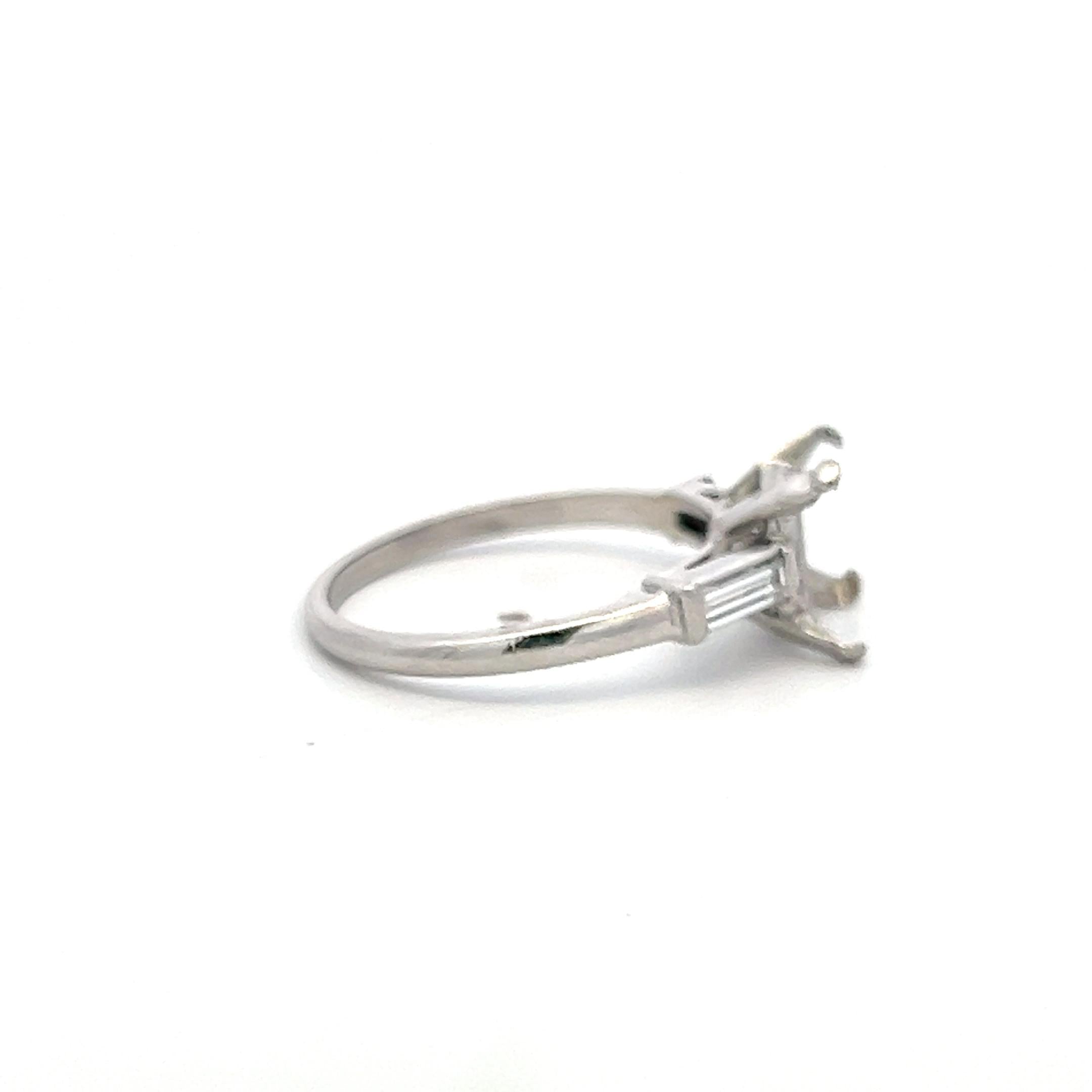 Vintage Platinum Semi Mount Ring with 0.2ct Baguette Diamonds Fits 9mm 2.30ct+