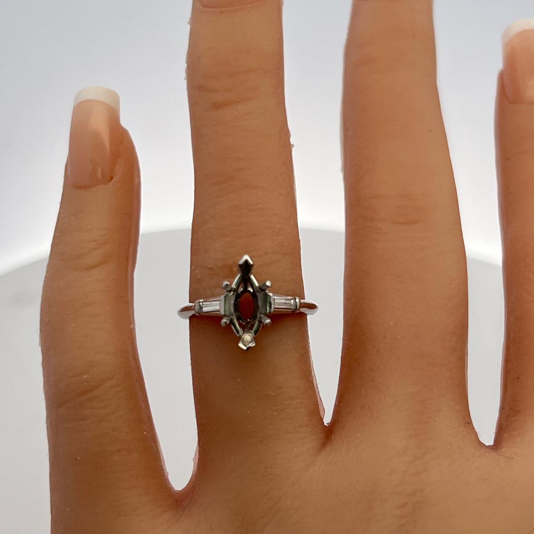 Platinum Semi Mount Ring with 0.16ct Tapered Baguette Diamonds Fits 10.05x5.4mm