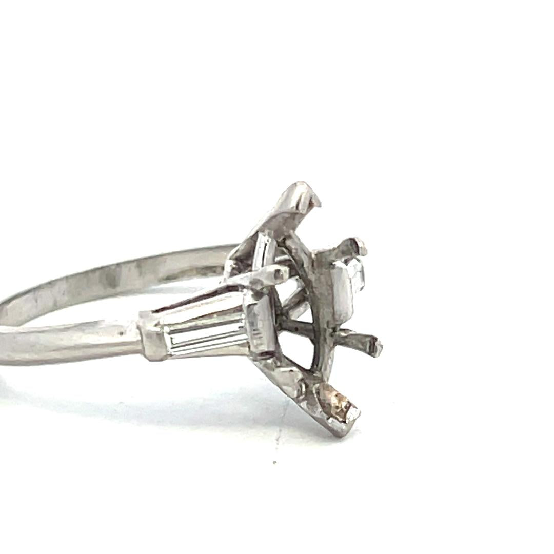 Platinum Semi Mount Ring with 0.16ct Tapered Baguette Diamonds Fits 10.05x5.4mm