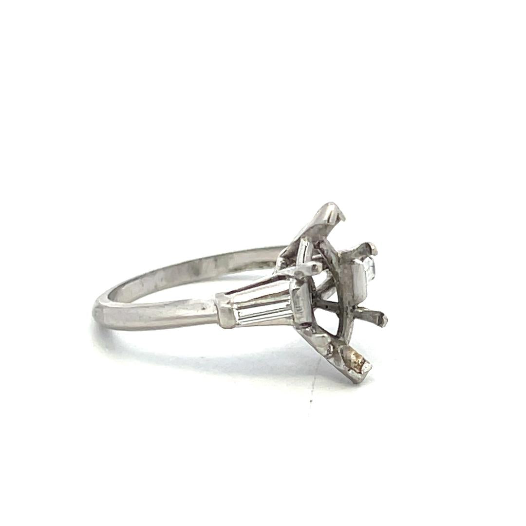Platinum Semi Mount Ring with 0.16ct Tapered Baguette Diamonds Fits 10.05x5.4mm