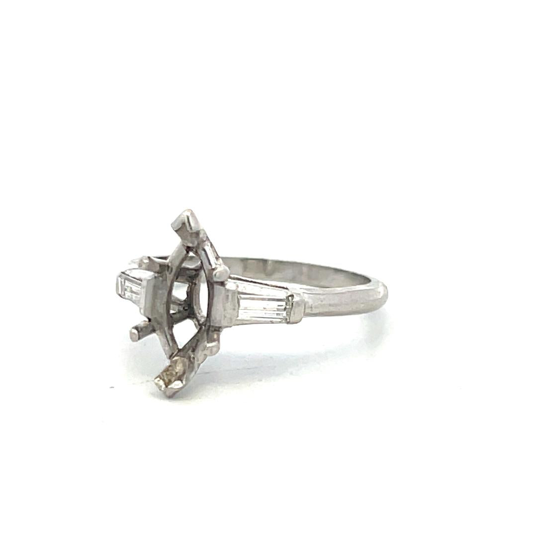 Platinum Semi Mount Ring with 0.16ct Tapered Baguette Diamonds Fits 10.05x5.4mm