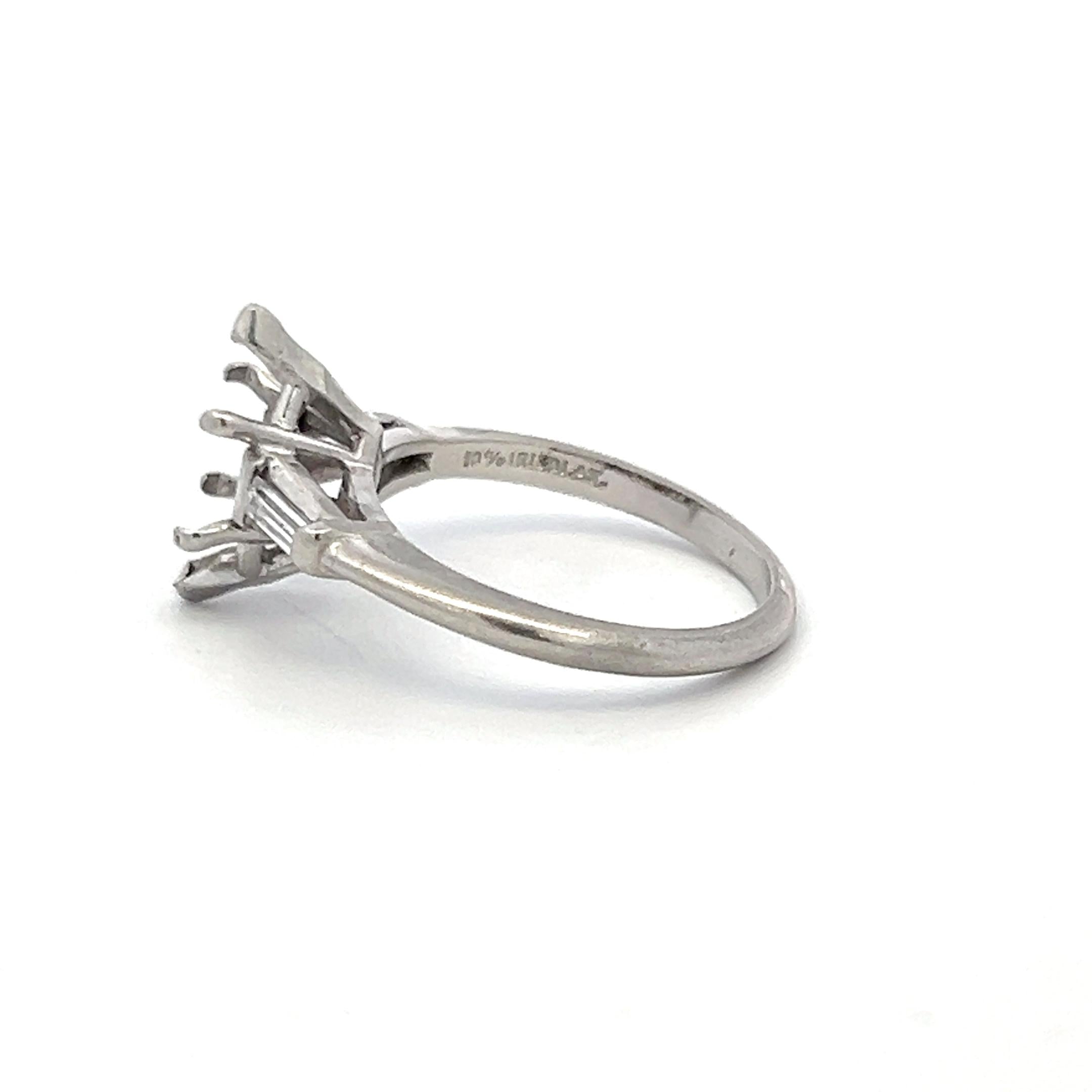 Platinum Semi Mount Ring with 0.16ct Tapered Baguette Diamonds Fits 10.05x5.4mm