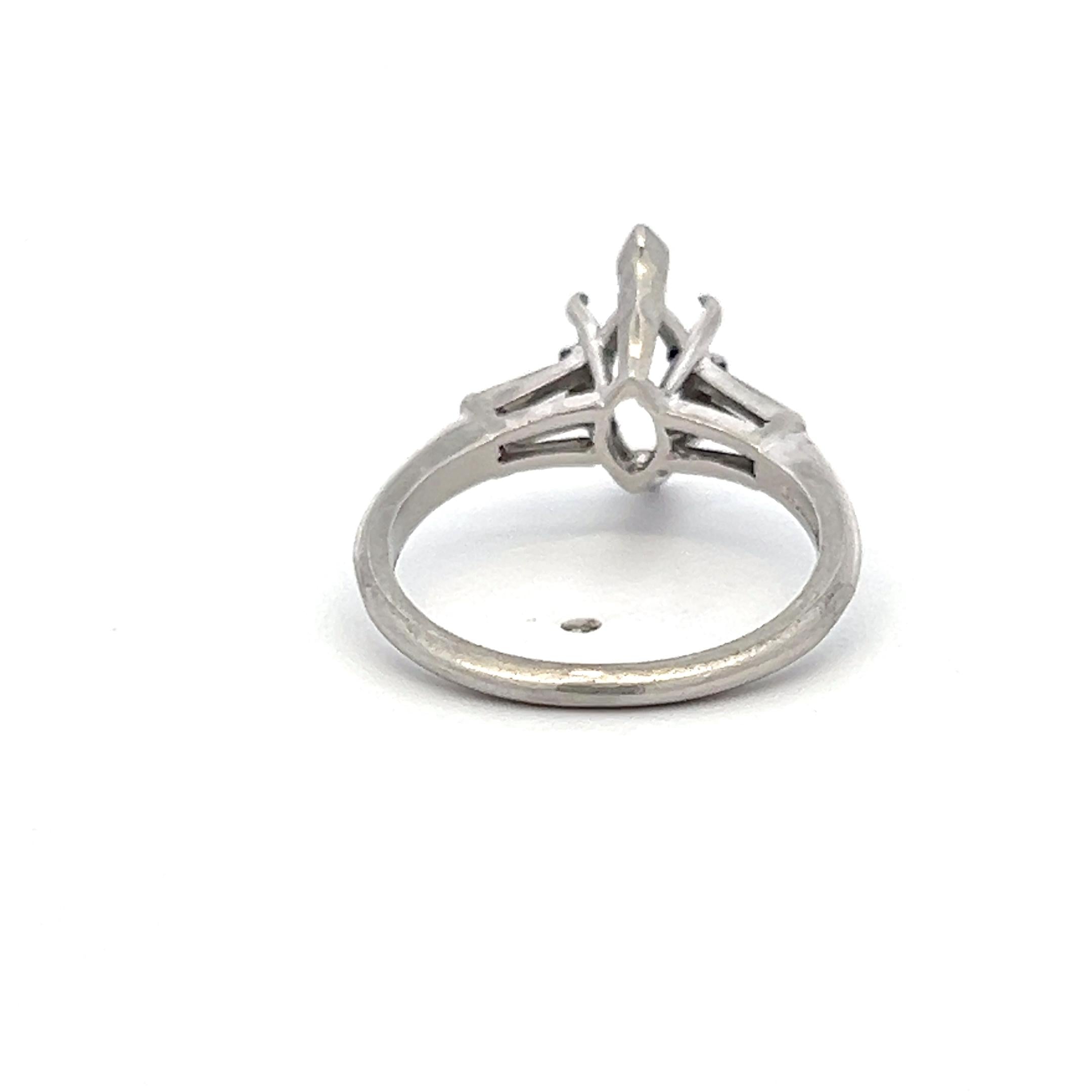 Platinum Semi Mount Ring with 0.16ct Tapered Baguette Diamonds Fits 10.05x5.4mm