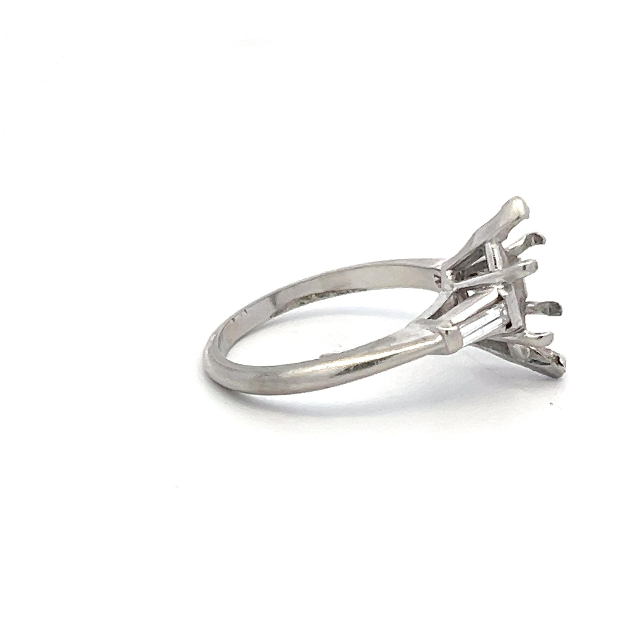 Platinum Semi Mount Ring with 0.16ct Tapered Baguette Diamonds Fits 10.05x5.4mm