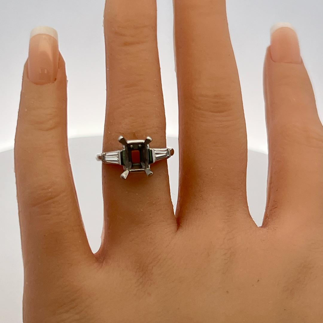 Platinum Semi Mount Ring with 0.4ct Tapered Baguette Diamonds Fits 8.2x6.2 MM