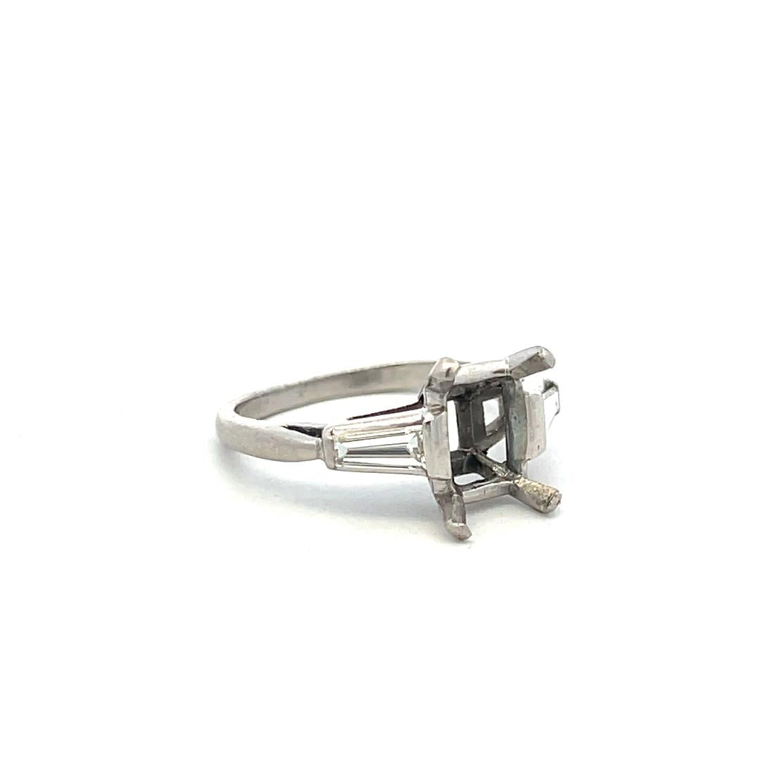 Platinum Semi Mount Ring with 0.4ct Tapered Baguette Diamonds Fits 8.2x6.2 MM
