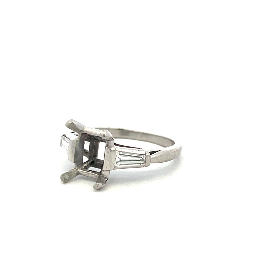 Platinum Semi Mount Ring with 0.4ct Tapered Baguette Diamonds Fits 8.2x6.2 MM