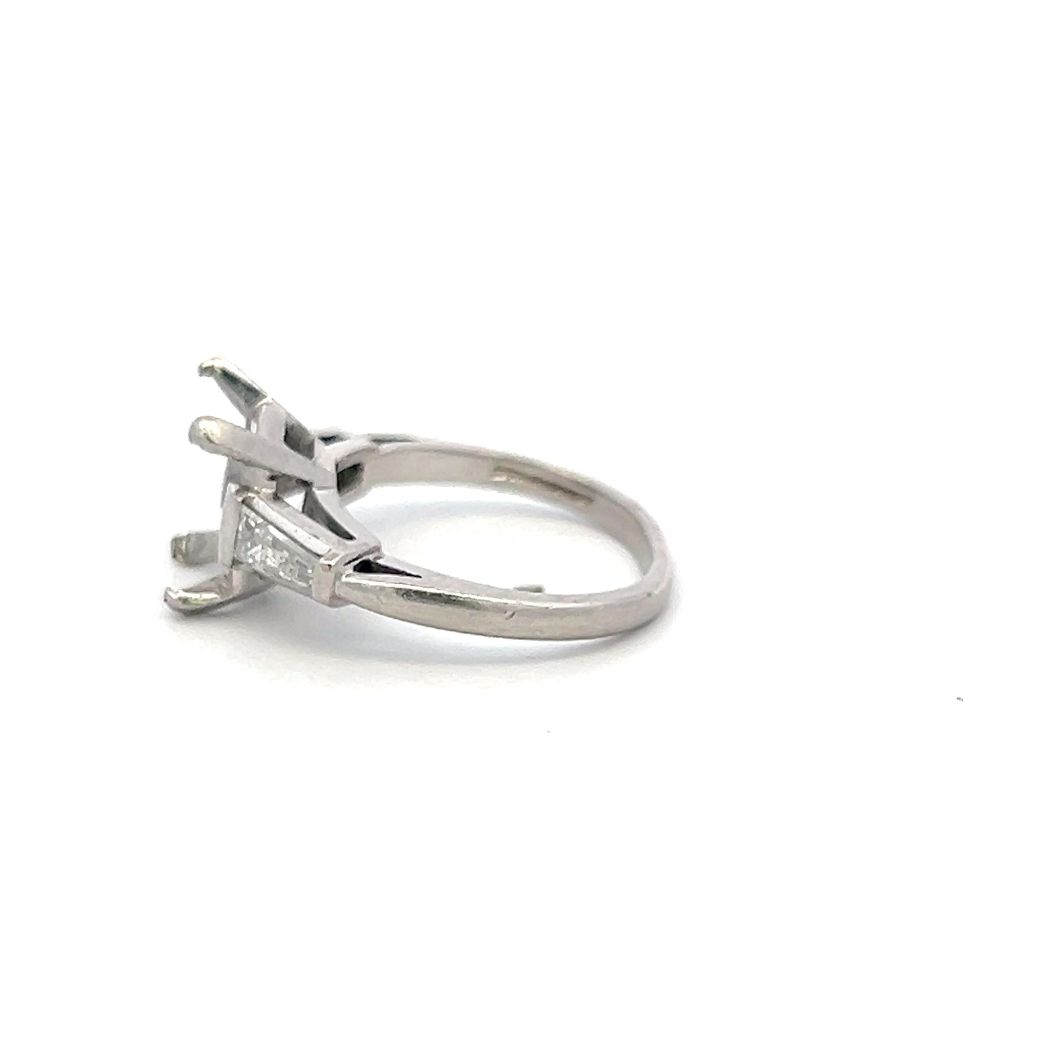 Platinum Semi Mount Ring with 0.4ct Tapered Baguette Diamonds Fits 8.2x6.2 MM