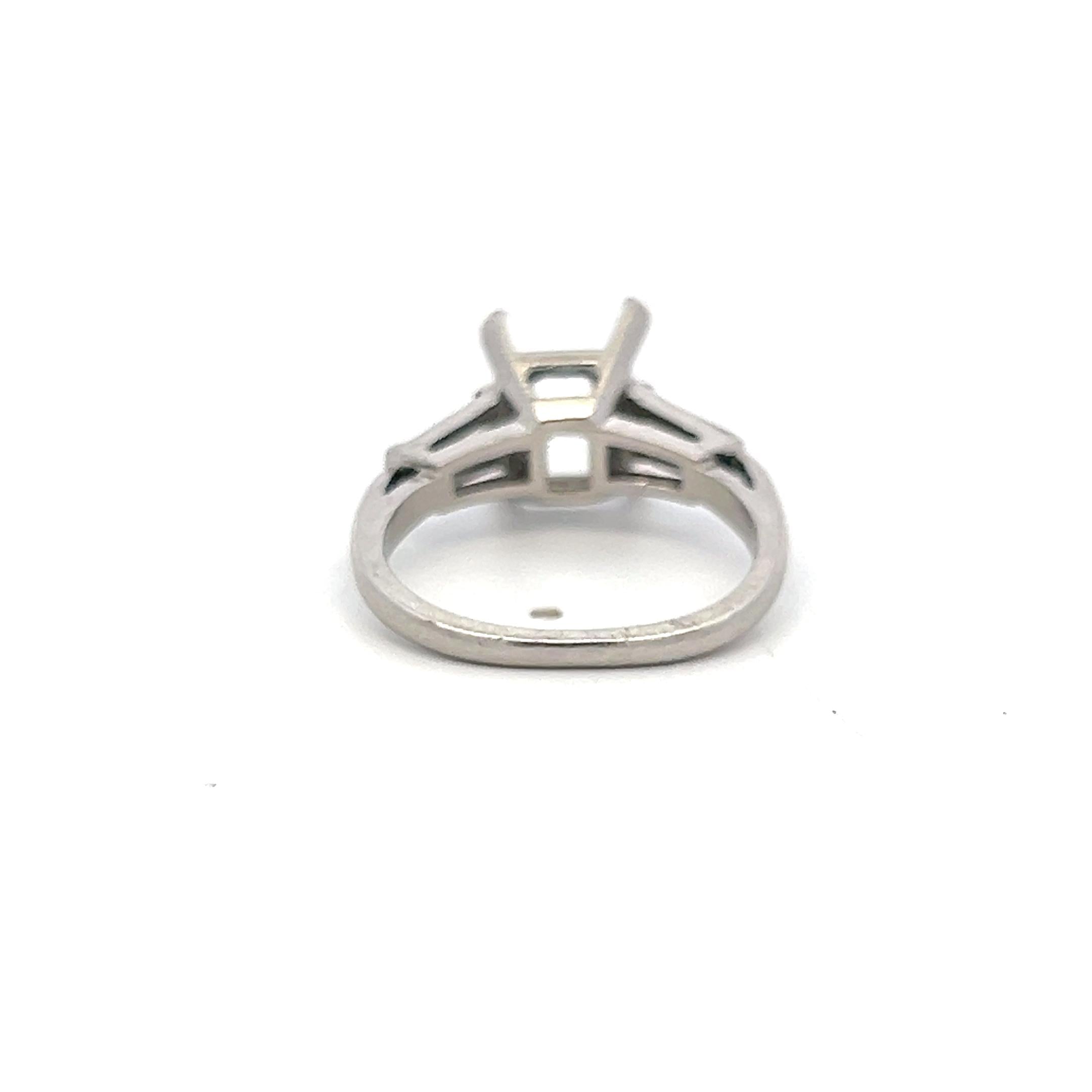 Platinum Semi Mount Ring with 0.4ct Tapered Baguette Diamonds Fits 8.2x6.2 MM