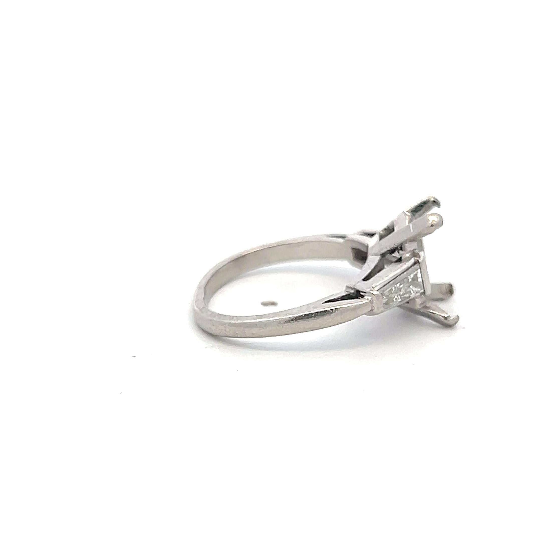 Platinum Semi Mount Ring with 0.4ct Tapered Baguette Diamonds Fits 8.2x6.2 MM