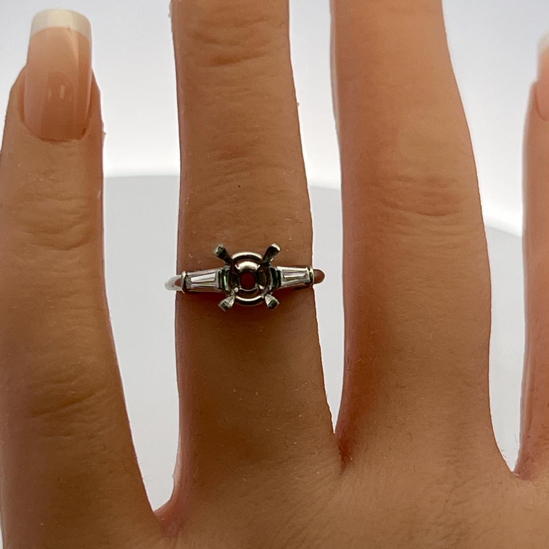 Platinum Semi Mount Ring with 0.2ct Tapered Baguette Diamonds Fits 7.8mm 1.75ct+