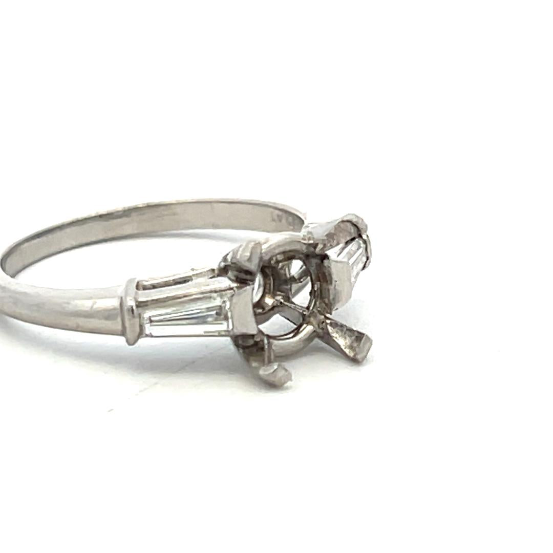 Platinum Semi Mount Ring with 0.2ct Tapered Baguette Diamonds Fits 7.8mm 1.75ct+