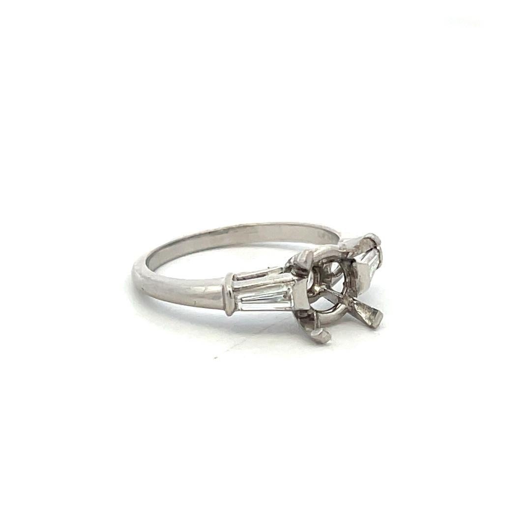 Platinum Semi Mount Ring with 0.2ct Tapered Baguette Diamonds Fits 7.8mm 1.75ct+