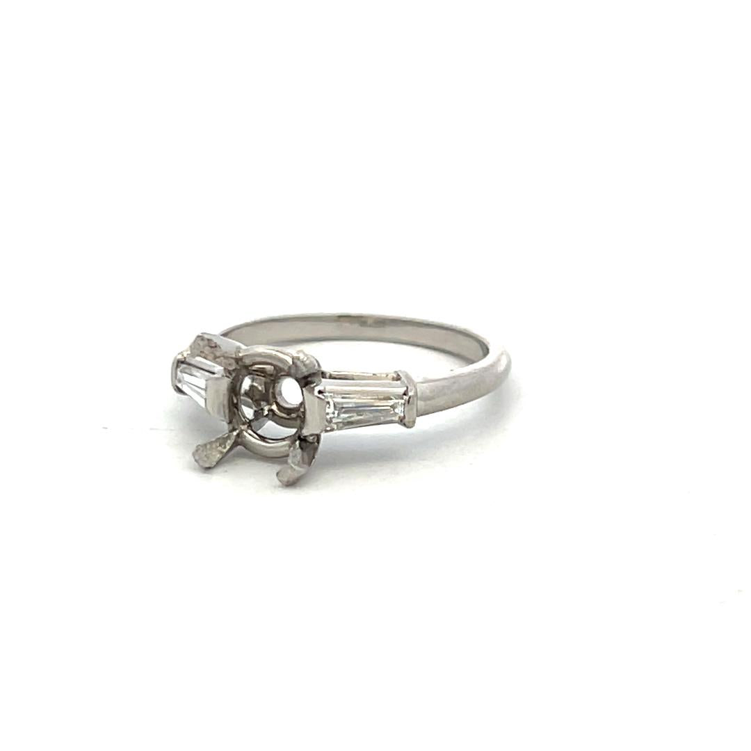 Platinum Semi Mount Ring with 0.2ct Tapered Baguette Diamonds Fits 7.8mm 1.75ct+