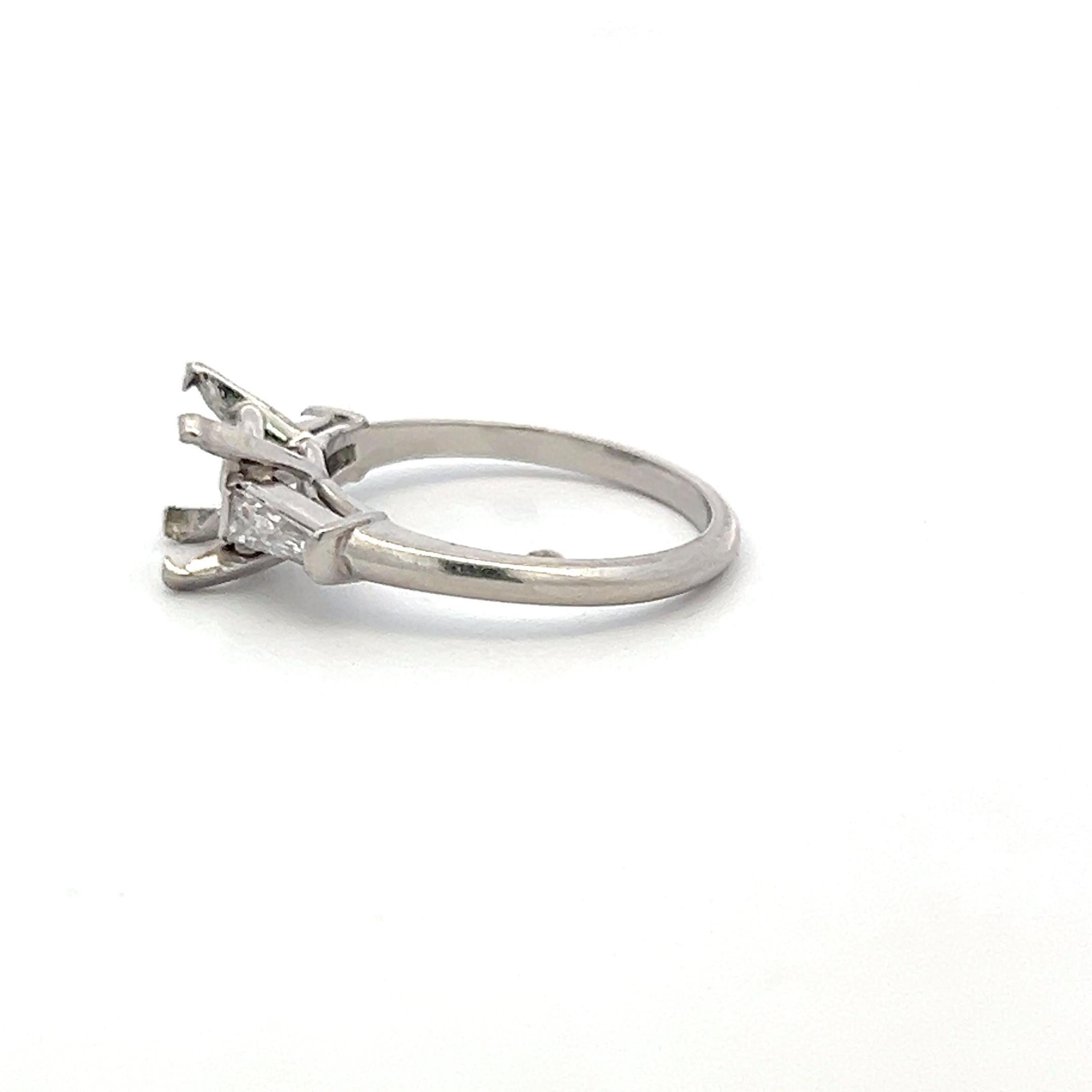 Platinum Semi Mount Ring with 0.2ct Tapered Baguette Diamonds Fits 7.8mm 1.75ct+