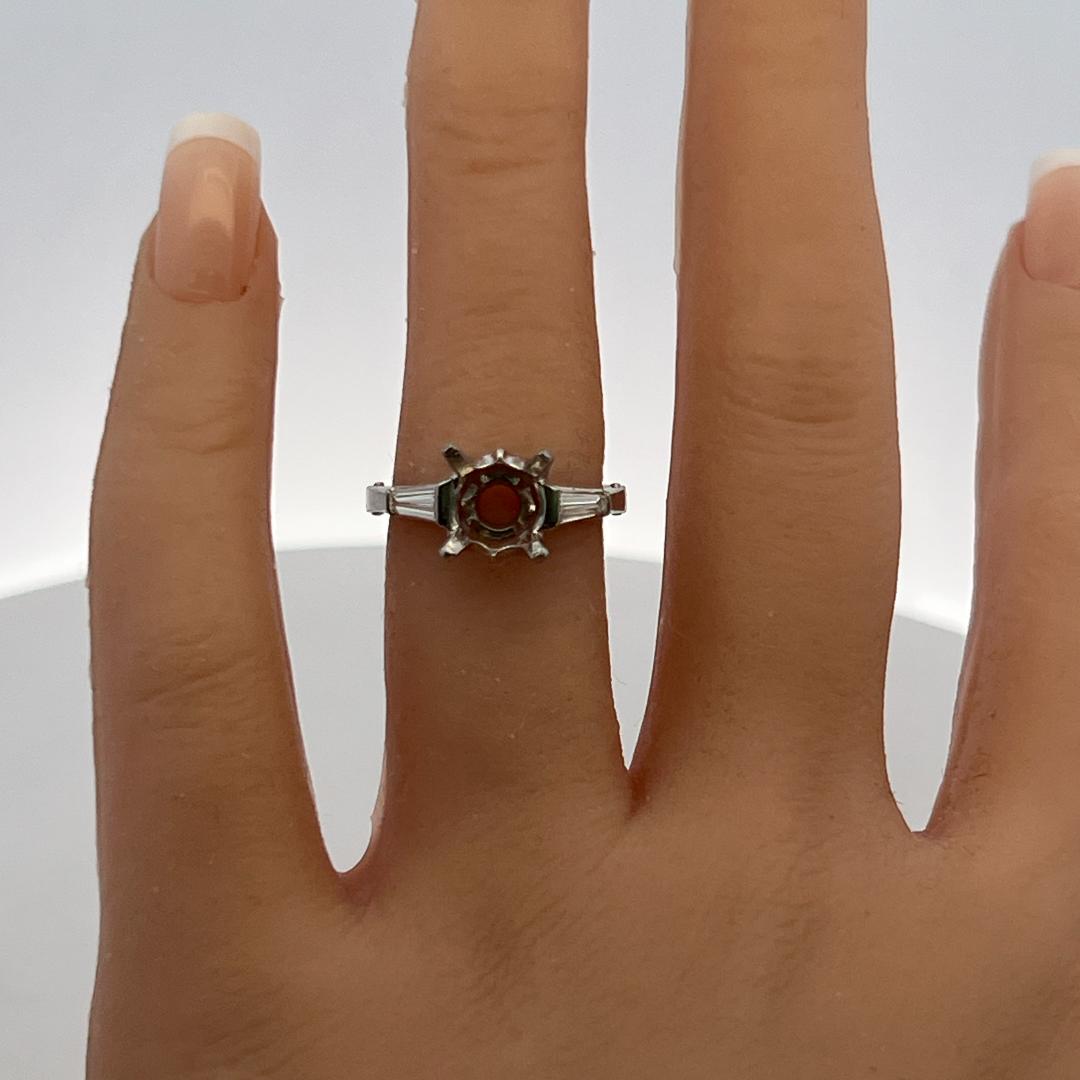 Platinum Semi Mount Ring with 0.3ct Tapered Baguette Diamonds Fits 8.6mm 2.5 ct+