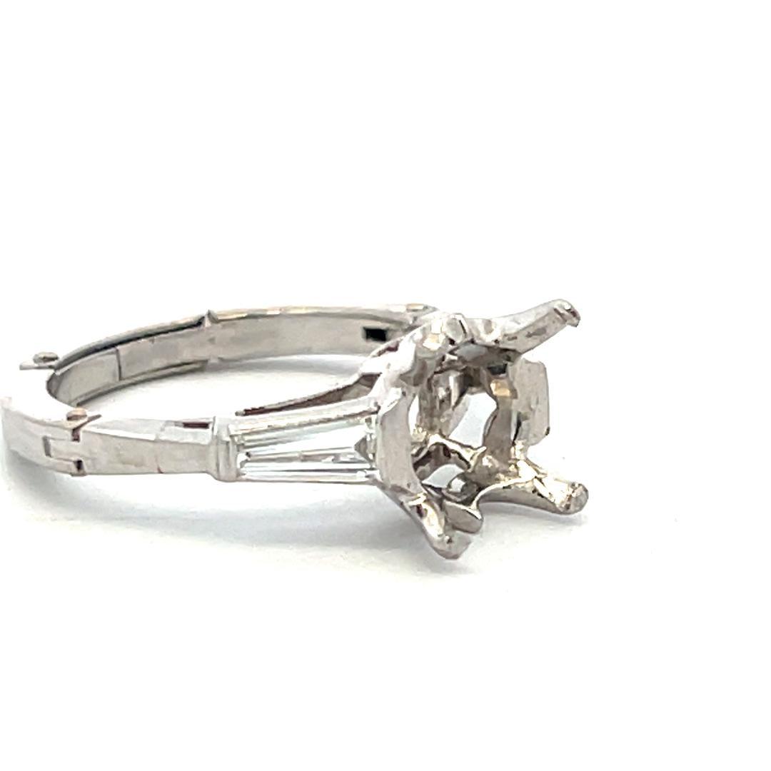 Platinum Semi Mount Ring with 0.3ct Tapered Baguette Diamonds Fits 8.6mm 2.5 ct+
