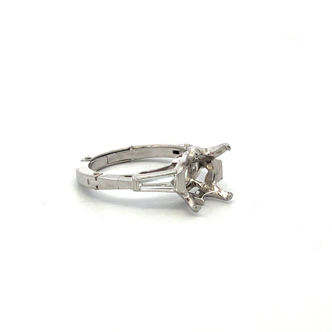Platinum Semi Mount Ring with 0.3ct Tapered Baguette Diamonds Fits 8.6mm 2.5 ct+