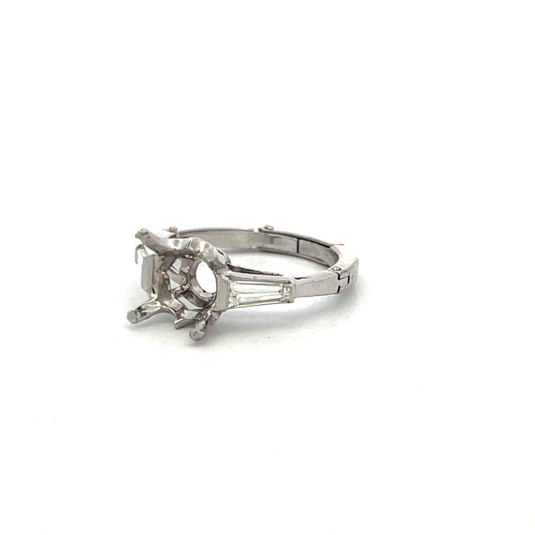 Platinum Semi Mount Ring with 0.3ct Tapered Baguette Diamonds Fits 8.6mm 2.5 ct+