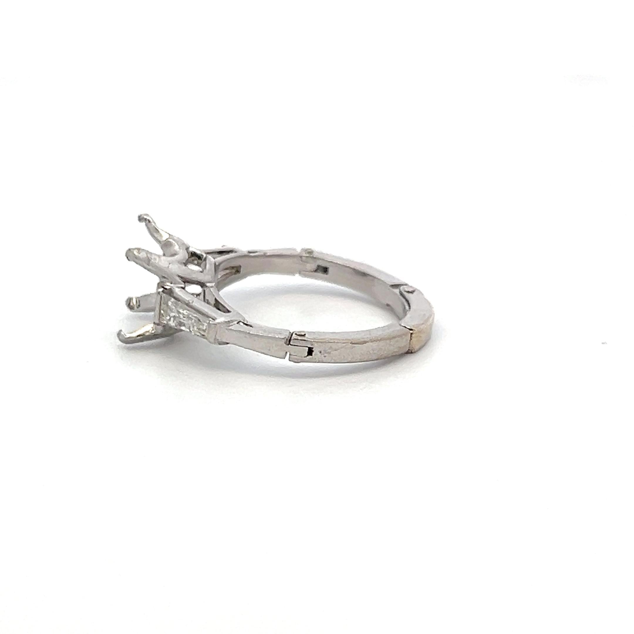 Platinum Semi Mount Ring with 0.3ct Tapered Baguette Diamonds Fits 8.6mm 2.5 ct+