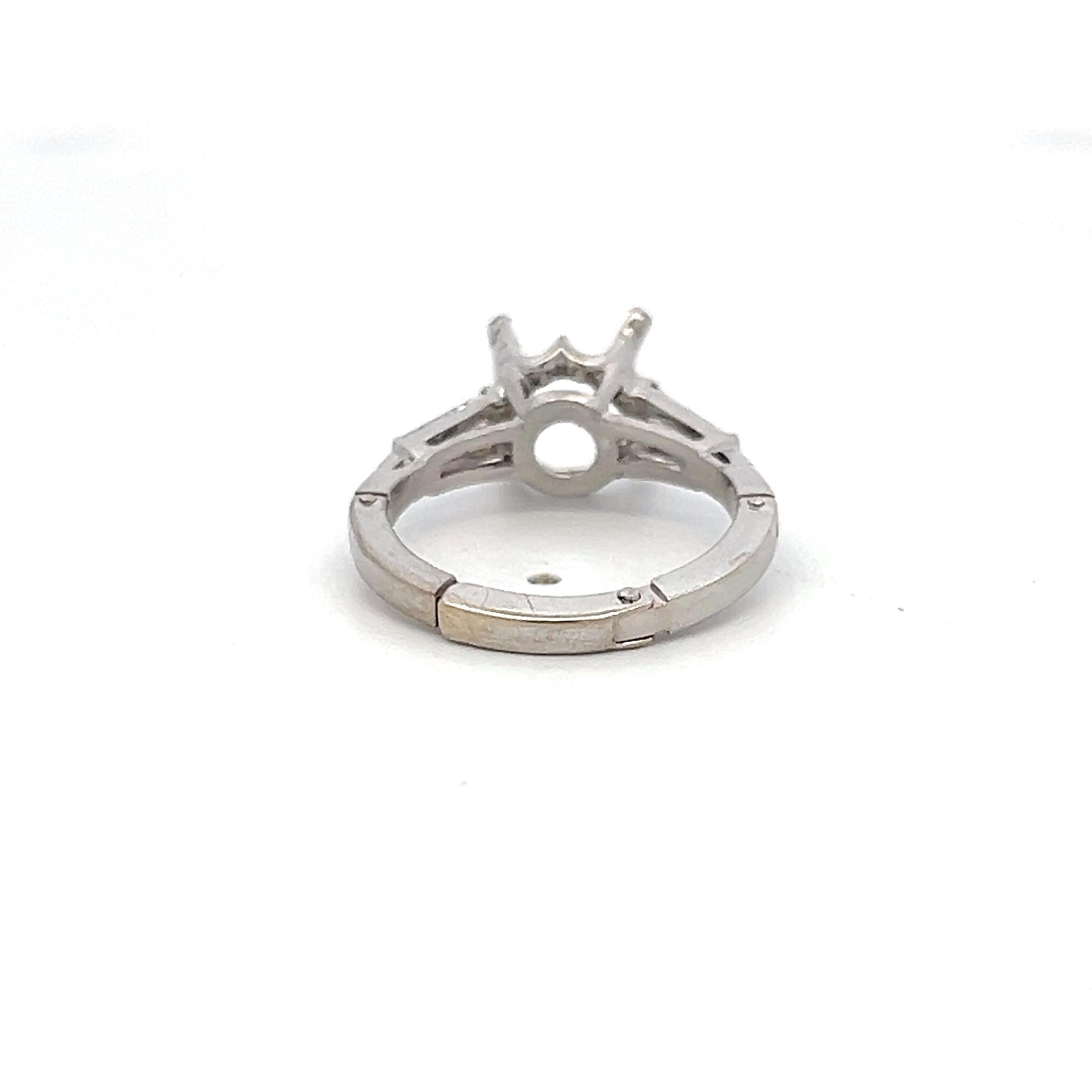 Platinum Semi Mount Ring with 0.3ct Tapered Baguette Diamonds Fits 8.6mm 2.5 ct+