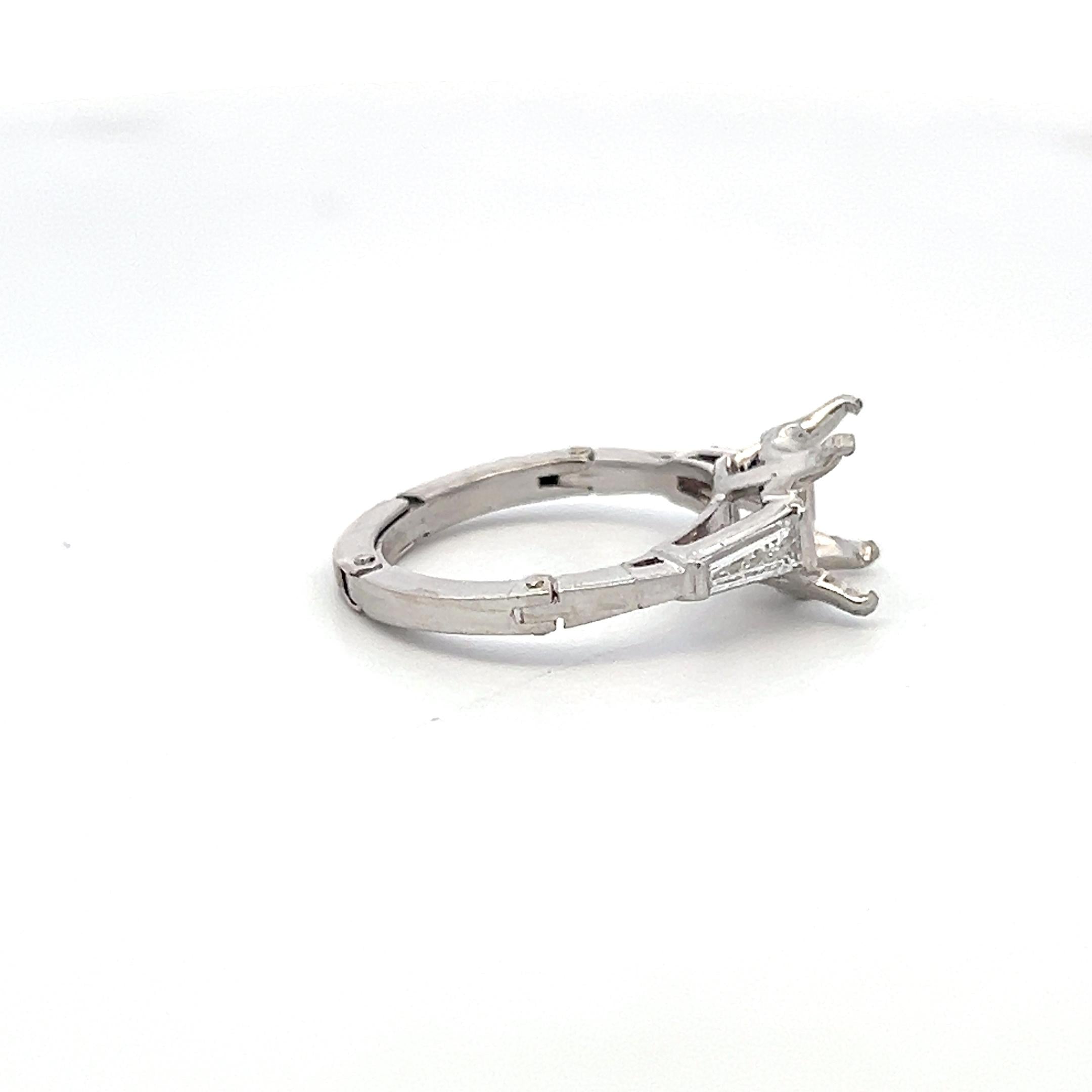 Platinum Semi Mount Ring with 0.3ct Tapered Baguette Diamonds Fits 8.6mm 2.5 ct+
