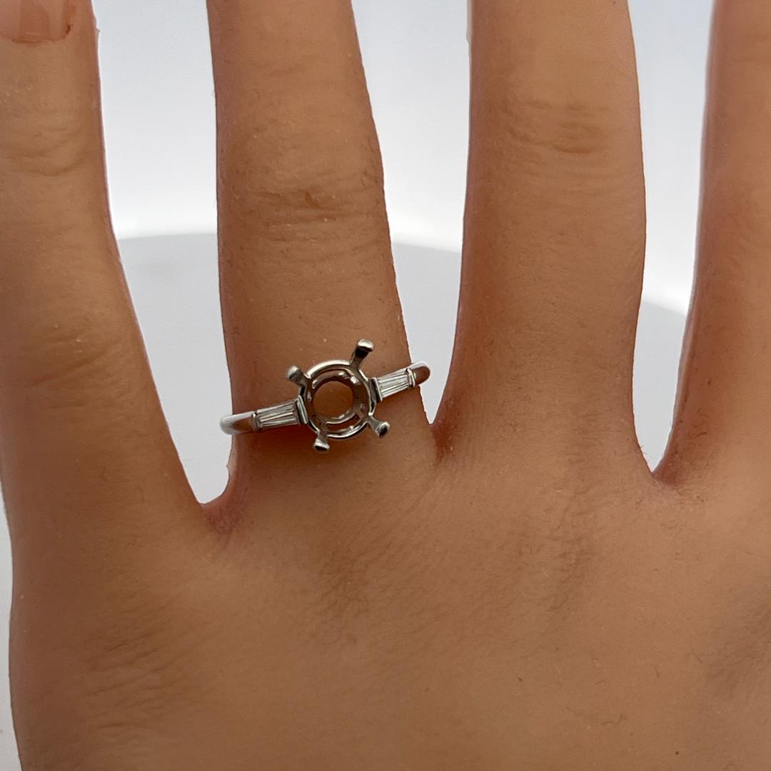 Platinum Semi Mount Ring with 0.2ct Tapered Baguette Diamonds Fits 8.4mm 2.00ct+