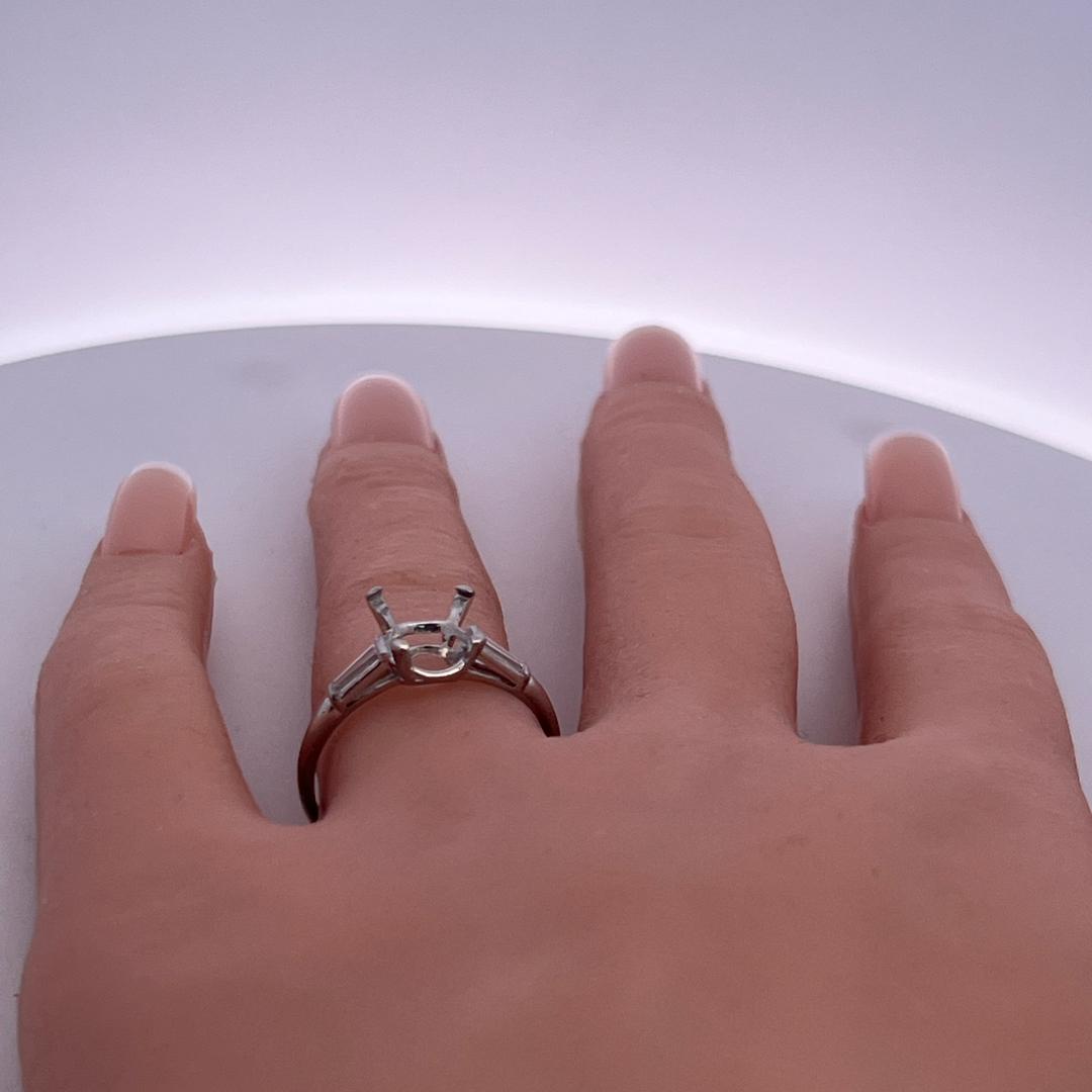Platinum Semi Mount Ring with 0.2ct Tapered Baguette Diamonds Fits 8.4mm 2.00ct+