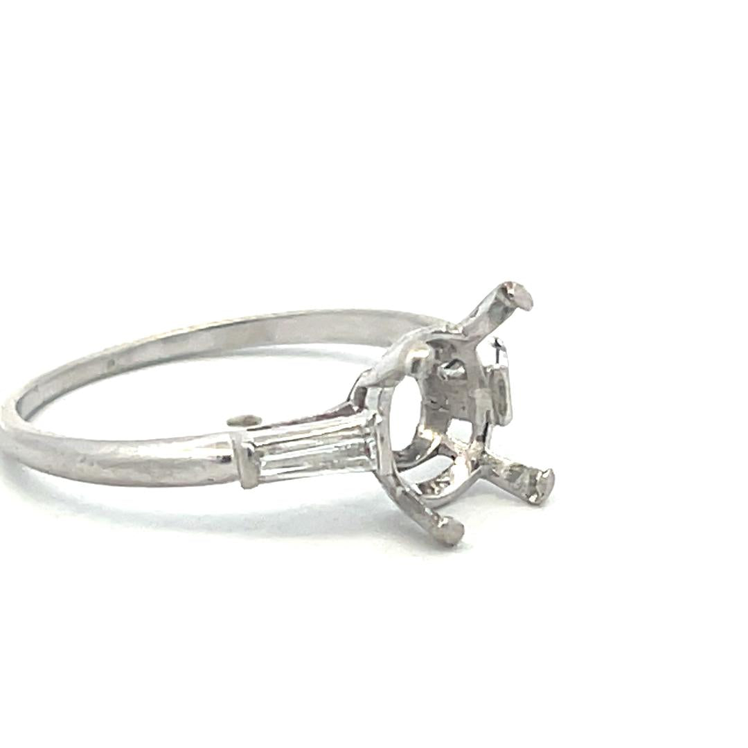 Platinum Semi Mount Ring with 0.2ct Tapered Baguette Diamonds Fits 8.4mm 2.00ct+