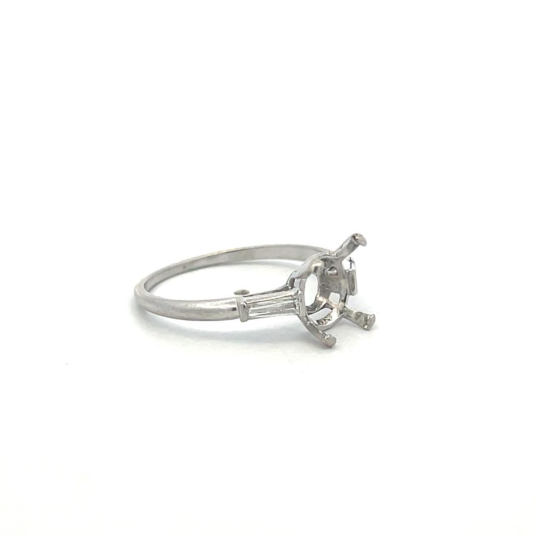 Platinum Semi Mount Ring with 0.2ct Tapered Baguette Diamonds Fits 8.4mm 2.00ct+