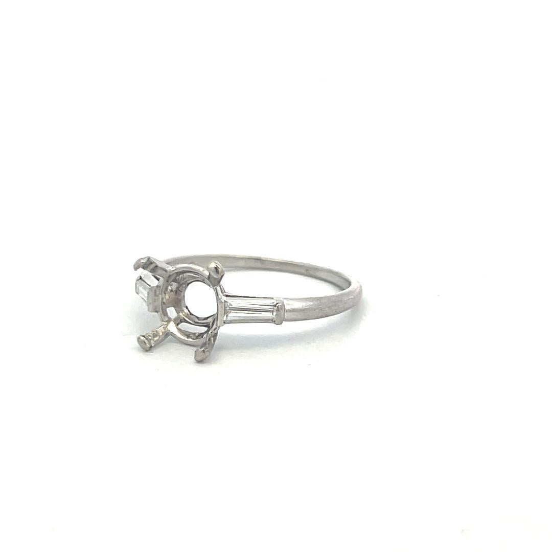 Platinum Semi Mount Ring with 0.2ct Tapered Baguette Diamonds Fits 8.4mm 2.00ct+