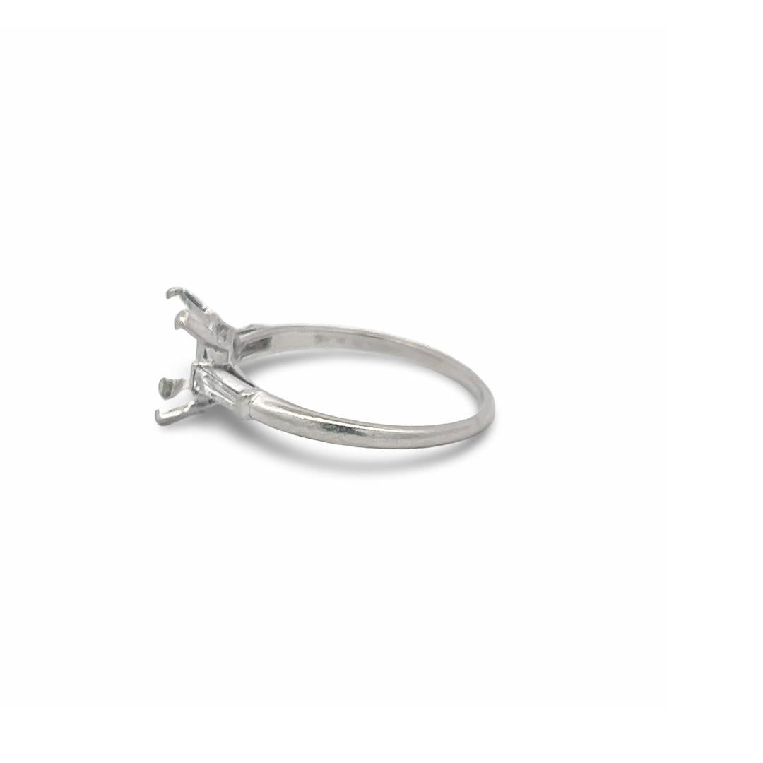 Platinum Semi Mount Ring with 0.2ct Tapered Baguette Diamonds Fits 8.4mm 2.00ct+