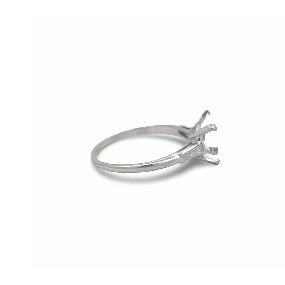 Platinum Semi Mount Ring with 0.2ct Tapered Baguette Diamonds Fits 8.4mm 2.00ct+